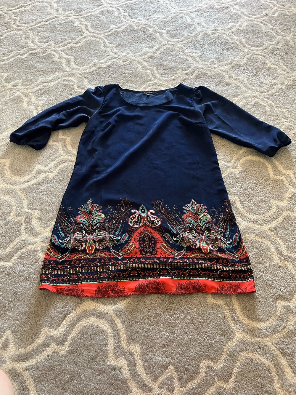 BeBop Navy Mini Dress with Red Border Print